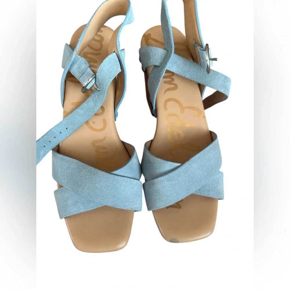 SAM EDELMAN JOSEFINE PLATFORM WEDGE BLUE SANDALS 7.5